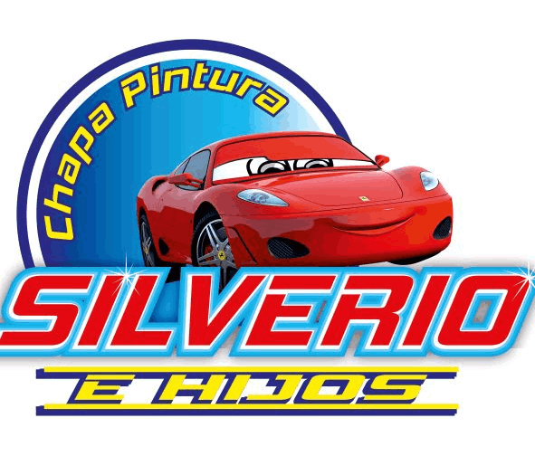 Coche rojo sonriente y logo